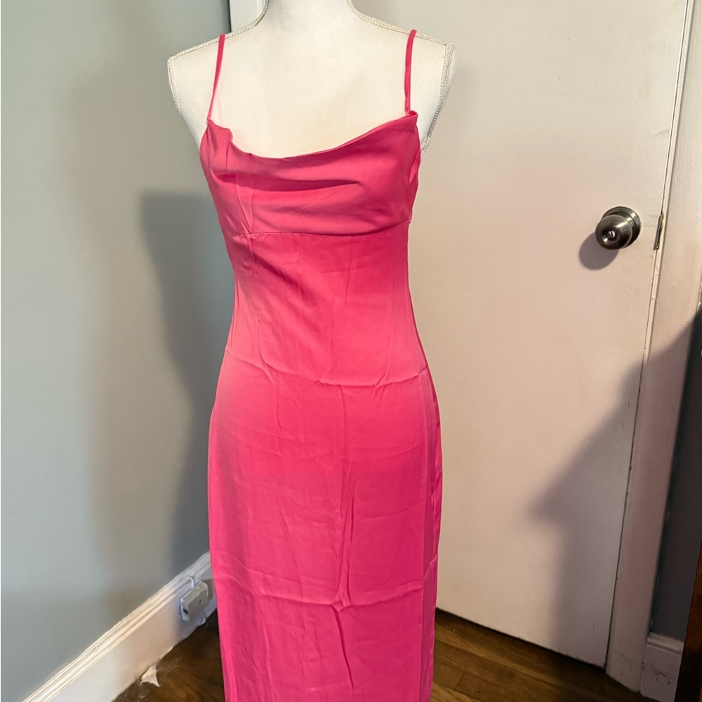 WeWoreWhat Cowl Midi Dress in hot pink REVOLVE NWT